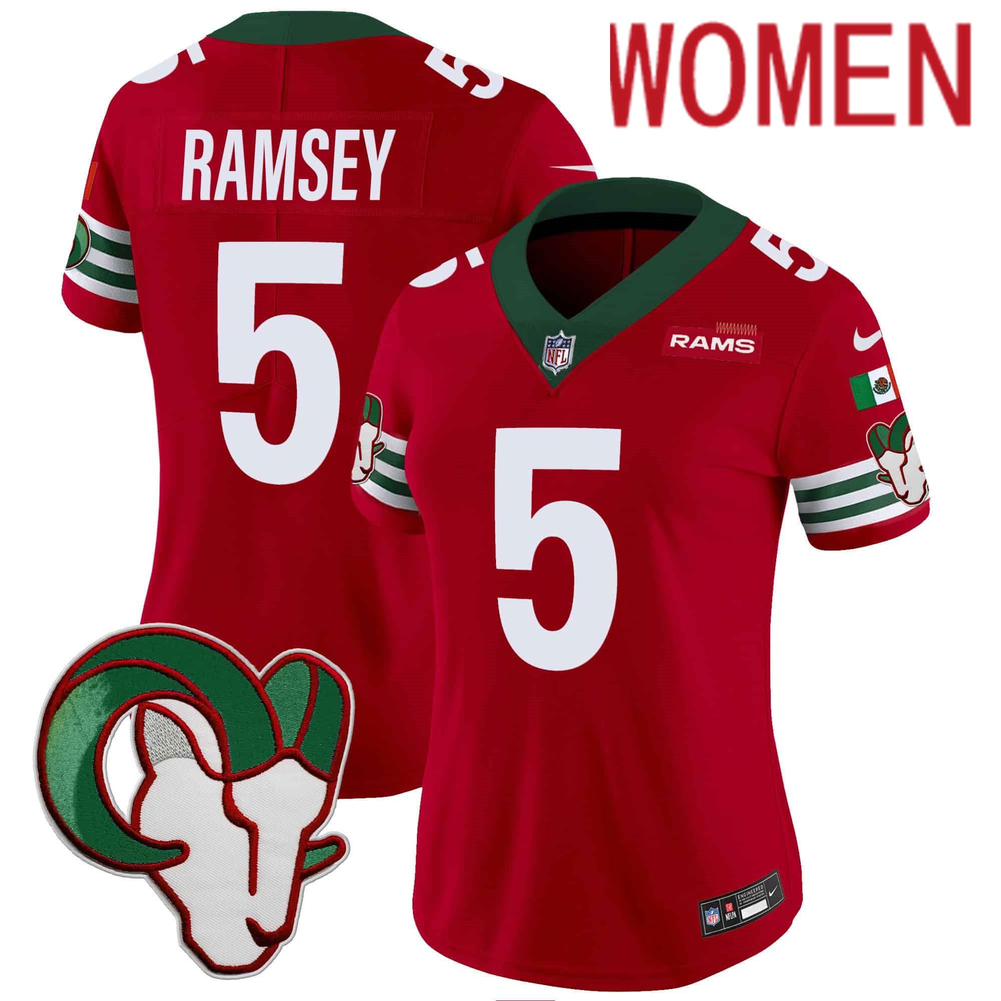 Women Los Angeles Rams #5 Ramsey Red 2024 Nike Mexico Vapor Limited NFL Jersey style 1
